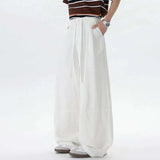 WIAOFELLAS  -  New Summer Men's Casual Pants Solid Color Drawstring Straight Trousers Elastic Waist Wide Leg Baggy Male Bottom
