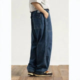 Wiaofellas  -  Large Size Men's Casual Wide Leg Jeans Loose Fit Workwear Trousers Washed Denim Straight Tube Zipper Fastening Non-Elastic