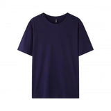 WIAOFELLAS  -  Pure Cotton Short Sleeve T-shirt Men's Round Neck Loose Solid Color Base Shirts Top Tees