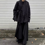 WIAOFELLAS  -  Mens Shirt Embroidered Robe Tie Shirt Streetwear Personality All-Match Y2k Dark Style Campus Long-Sleeve Top Men'S Clothing 2025