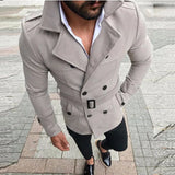 WIAOFELLAS  -  Men's Woolen Coat with Lapel and Double Breasted Casual Windbreaker Woolen Coat