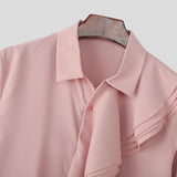 WIAOFELLAS  -  Men Shirt Solid Ruffle Lapel Long Sleeve Male Tops Streetwear Spring Shirts Fashion 2026 Elegant Men Clothing Camisas