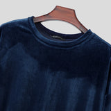 Wiaofellas  -  Men's Sets Solid Velour Shiny Long Sleeve T Shirt Pants Two Piece Sets Streetwear Loose Fashion Men Matching Sets