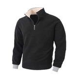 WIAOFELLAS  -  Personalized Autumn and Winter Casual Stand Collar Zipper Pullover Men's Long-sleeved Solid Color Zipper Splicing Pullover