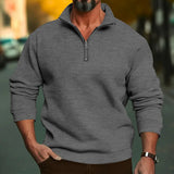 Wiaofellas  -  Men Spring Autumn Fleece Sweatshirt Half Zip Stand Collar Loose Casual Pullover Tops