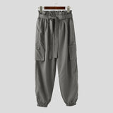 WIAOFELLAS  -  Men Pants Solid Color Lace Up Joggers Casual Cargo Pants Men Streetwear Loose Pockets Fashion Leisure Male Long Trousers