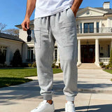 Wiaofellas  -  Men's Waffle Knit Cargo Sweatpants Drawstring Elastic Waist Multi-Color Casual Jogger Pants