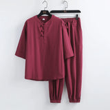 WIAOFELLAS  -  Summer Men Retro Chinese Style Shirts +Pants Kung Fu Uniform Fashion Casual T-Shirt Trousers Male Tang Suit Men Sets