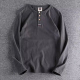 Wiaofellas  -  Plus Size Simplicity Street Casual T Shirt Men's Spring Autumn Long Sleeve Solid Fashion Tops Vintage High Street Men Clothing