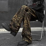 WIAOFELLAS  -  American Retro Leopard Print Jeans Mens Spring Autumn High Street Micro Flared Pants Hip Hop Trendy Denim Trousers Unisex