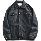 Wiaofellas  -  Men's Spring Chic vintage black denim jacket jacket lapel loose casual top