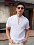 Wiaofellas  -  Summer Stand Up Collar Short Sleeved T-shirts Men Loose Casual Social Pullover Vacation Beach Hawaiian T-shirt Men Clothing