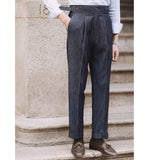 WIAOFELLAS  -  Fashion Mens Dress Pant High Waist Straight Pants Men Spring  Business Versatile Belt Trouser Gentleman Paris Button Pant