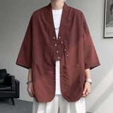 WIAOFELLAS  -  Niche Design Men's Shirts V-neck Solid Color Button Desig Ice Silk Big Pocket Casual Male Tops Summer Menswear