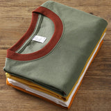 WIAOFELLAS  -  270G Cotton Premium Summer Fashion Patchwork Men's T-shirt Chinese Trendy Couple Style Solid Simple Casual Basic Blank Tees Male