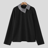 WIAOFELLAS  -  Men Shirt Plaid Patchwork Lapel Long Sleeve Casual Men Clothing Knitted Streetwear Korean Style Fashion Tops Male Shirts