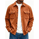 Wiaofellas  -  Men Fleece Shacket Jacket Autumn Winter Lapel Collar Coat Pockets Button Up Casual Loose Overshirt For Daily Streetwear