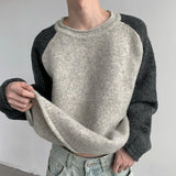Wiaofellas - Autumn Winter Contrasting Color Splicing Raglan Sleeve Sweater Jacket Couple Loose Casual High Street Sweaters Male Clothes