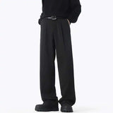 WIAOFELLAS  -  Simple Men's Suit Pants Solid Color Pleated Design Straight Ice Silk Casual Trousers Wide Leg Drape Male Bottom
