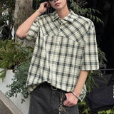 WIAOFELLAS  -  New Korean Style Men's Shirts Short Sleeve Plaid Design Lapel Summer Menswear Loose Single Breasted Male Tops 2025