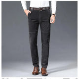 WIAOFELLAS  -  Plus Size 28-38 Men Pants Spring Autumn  Casual  Thicken Corduroy Slim Straight  Elastic Long Business Work Wear Trousers Black