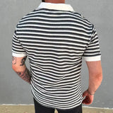 WIAOFELLAS  -  Men's Summer Knit Polo Shirt Vintage Striped Print Knitted Tees Shirt Fashion Casual Lapel Short Sleeve Tops Male Clothing