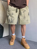 WIAOFELLAS  -  American Retro fiti Design Workwear orts Men's Casual Haome Summer Military een Loose Wide Leg Five-Quarter Pants