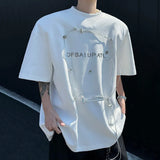 WIAOFELLAS  -  Niche Design Men's T-shirts Round Collar Metal Rivets Letter Decoration Short Sleeve Shoulder Padded Loose Male Tee