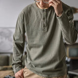 WIAOFELLAS  -  Retro T-shirt Men's Loose Open Neck Long Sleeved Base Shirt Top Trendy