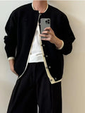 WIAOFELLAS  -  Thickened knitted cardigan fake two pieces wear simple round neck long sleeves lazy layered sweater jacket