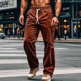 WIAOFELLAS  -  Loose Warm Fashion Cargo Straight Pants Autumn and Winter New High-quality Corduroy Men's Casual Pants Fitness Running Pants Gym