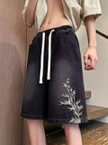 WIAOFELLAS  -  2025 New Men Summer Fashion Floral Embroidery Denim Shorts Male Loose Jeans Shorts Men High Waist Straight Short Pants P893