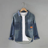 WIAOFELLAS  -  New Autumn Denim Lapel Long Sleeve Men's Shirt Fashion Jacket Loose Casual Versatile Jacket