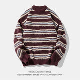 Wiaofellas  -  Winter Velvet Sweater Men Warm Striped Knitted Pullover Men Streetwear Korean Loose Long Sleeved Sweater Mens Jumper Clothes