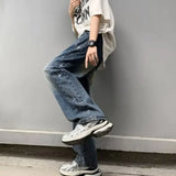 WIAOFELLAS  -  Spring Autumn New Men Jeans Loose Solid Color High Street Embroidery Pants Perforated Breathable Soft Elastic Luxury