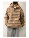 WIAOFELLAS  -  Autumn Winter Hooded Sweaters for Men Japanese Trendy Loose Casual Thickened Striped Pullover Harajukuhigh Street Long Sleeved