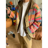 WIAOFELLAS  -  Trendy and Fashionable Men's Clothing Retro and Versatile Ethnic Style Contrasting Colors Rainbow Jacket Men's Jacket