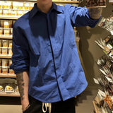 Wiaofellas  -  Korean Fashion Men Shirts Light Luxury Textured Business Solid Color Long Sleeve Cardigan Leisure Premium Loose Fit Blouse M-2XL