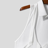 WIAOFELLAS  -  Men Tank Tops Patchwork Hollow Out Lapel Sleeveless Sexy Male Vests Summer Streetwear 2025 Fashion Casual Men Clothing