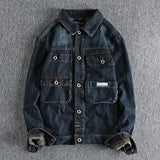 Wiaofellas  -  Heavy Retro Jean Jacket men's new three-dimensional garment pocket youth cardigan jacket