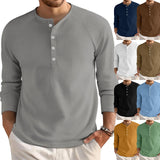 WIAOFELLAS  -  Men'S Shirt Casual Style Simple Loose Round Collar Button Shoulder Long Sleeve Business Daily Commuting Party Date Party Tops