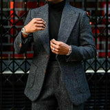 Wiaofellas  -  Autumn Dark Grey Tweed Male Suit Slim Fit Warm Casual Tuxedo High Quality Groom Wediing Fashion Men's Jacket Pants Custom Made