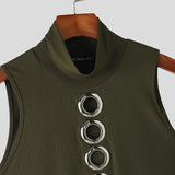 WIAOFELLAS  -  Men Tank Tops Solid Hollow Out Sexy Knitted Male Vests Summer Streetwear Tops Turtleneck Sleeveless Fashion Men Clothing