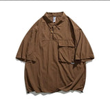 Wiaofellas  -  New Summer Men's Japanese Harajuku Style Cargo Polo Shirt Loose Short Sleeve Casual Shirt Lightweight Fashion Outerwear Top