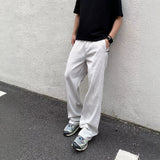 Wiaofellas  -  Trendy Striped Sweatpants Loose Straight Drapey Long Casual Versatile Sports Pants Simple Plaid Summer Youth Polyester Fiber