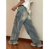 WIAOFELLAS  -  Washed Large Pocket Cargo Pants Men Fashionable Street Loose Straight Jeans Harajuku Style Hip Hop Trousers Men Jeans