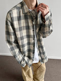 Wiaofellas  -  American Retro Plaid irt Men Spring Youth Sle Long Sve Top CleanFit irt Jaet Loose Fit Iron-Free Proc Trendy