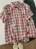 WIAOFELLAS  -  Blue Fun Embroidered ort Sve Plaid Men's irt Thin Design Sensation f Sve Cleanfit Trendy Brand Casual Summer irt
