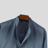 WIAOFELLAS  -  Men Shirt Solid Color Stand Collar Long Sleeve Loose Men Clothing Streetwear Korean Style Fashion Casual Shirts