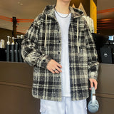 WIAOFELLAS  -  Plus Size Men Hooded Shirt Coats Winter Autumn Plaid Thicken Warm Woolen Unisex Jackets Fashion Trendy Mens Clothing Streetwear